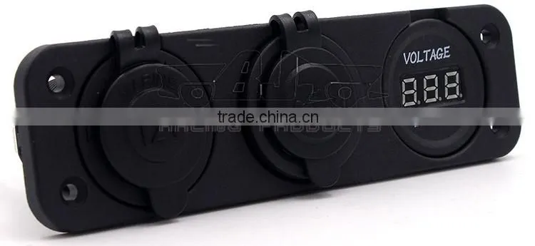BJ-UPS-003 Universal 12V Three Hole Cigarette Lighter Charger Voltmeter Motorcycle USB Power Supply