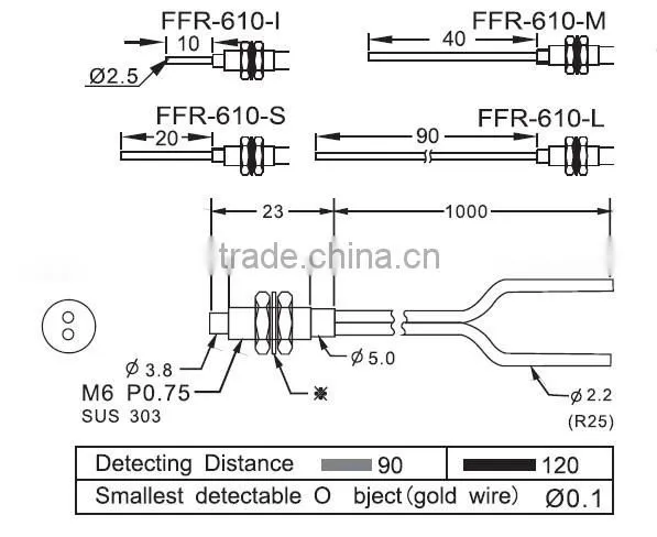 M6 Fiber Optical sensors, with protective tube, diffuse optical fiber unit