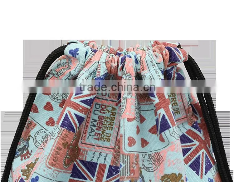 Customized printing canvas backpack drawstring bag, shopping bag with handle