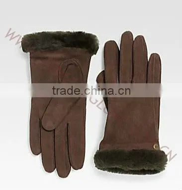 HS1408 black winter fur leather gloves