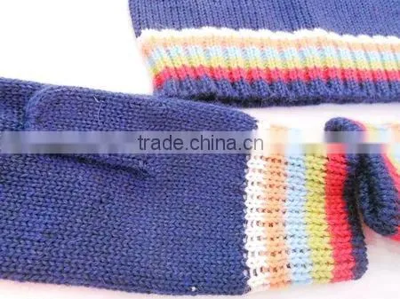 fashion lady acrylic knitted jacquard mitten hat set