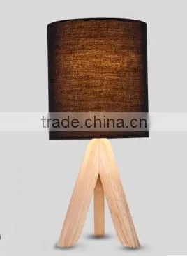 wood base table lamp with color fabric lamp shade