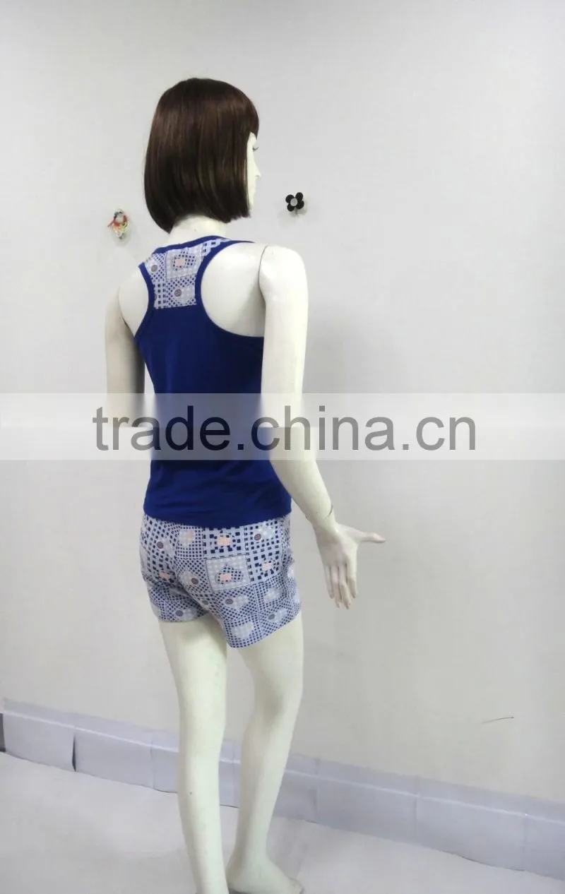 Leisure simple round collar sleeveless pajamas woman