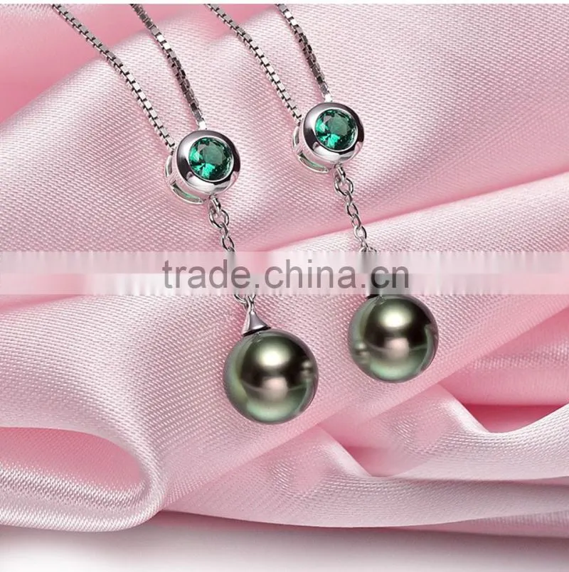 best gift 8--9mm natural tahitian black pearls necklace pendant