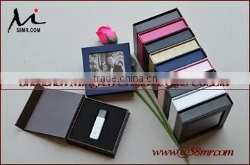 Empty USB Gift Storage Packaging Box Linen Leather Paper with Photo Frame