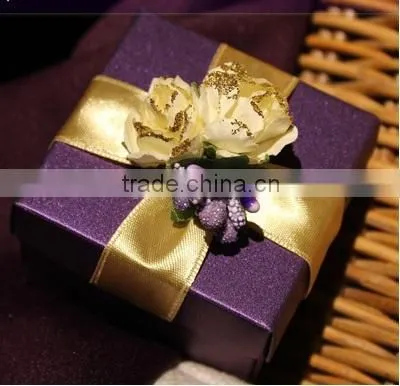 2015 Elegant luxury purple paper folding candy box for wedding
