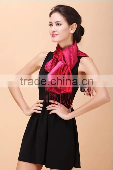 Customized silk long scarf with tassels