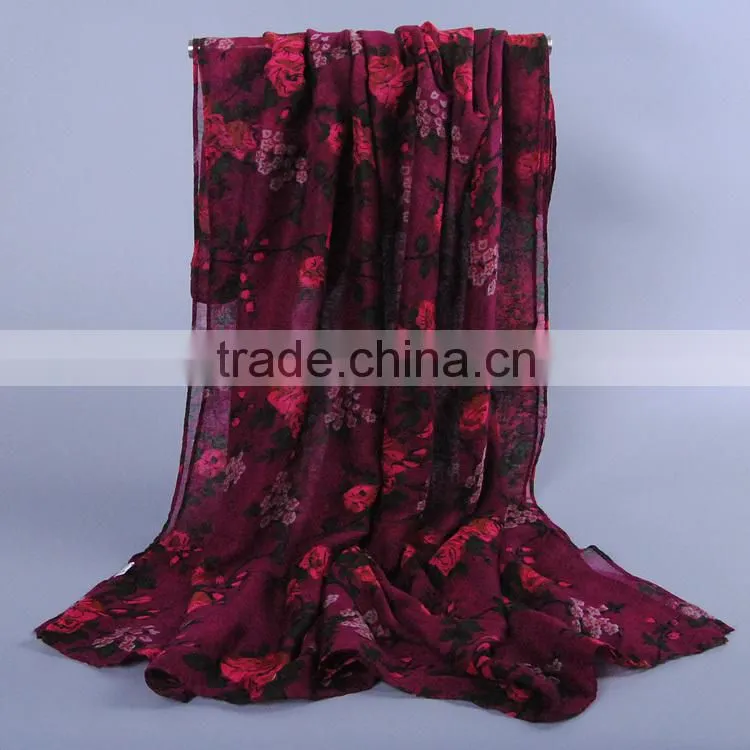 Women Popular Scarf Flower Leaf Pattern Voile Scarves 180*90 Pashmina