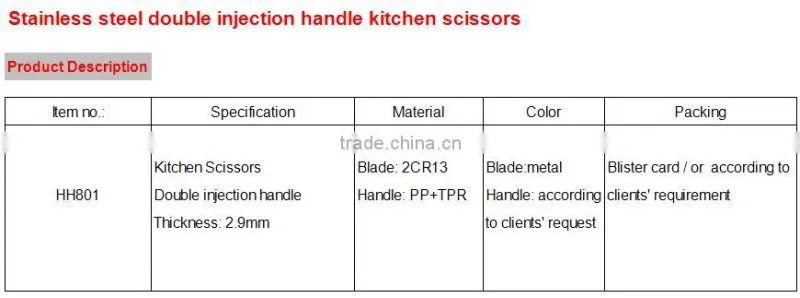 Stainless steel double injection handle kitchen scissors