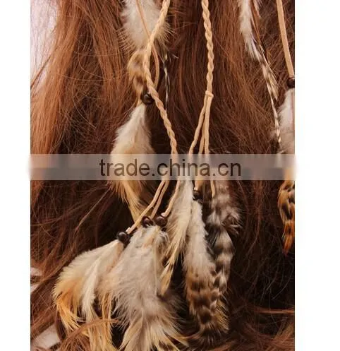Boho Hippie Feather Leaf Hairband Tassels Weave Headband Elastic Headdress