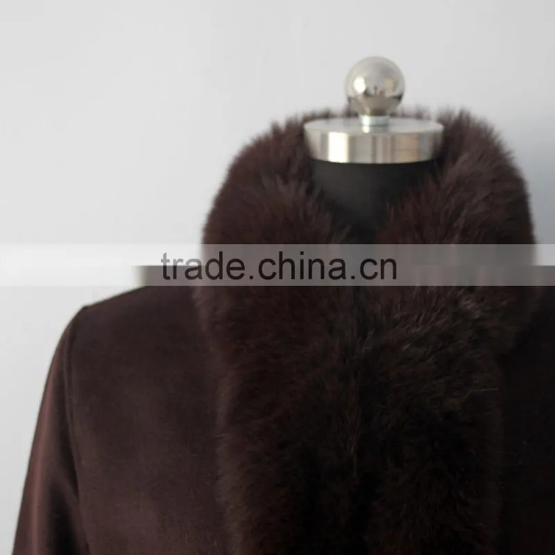European style ladies cashmere with fox fur trim coat