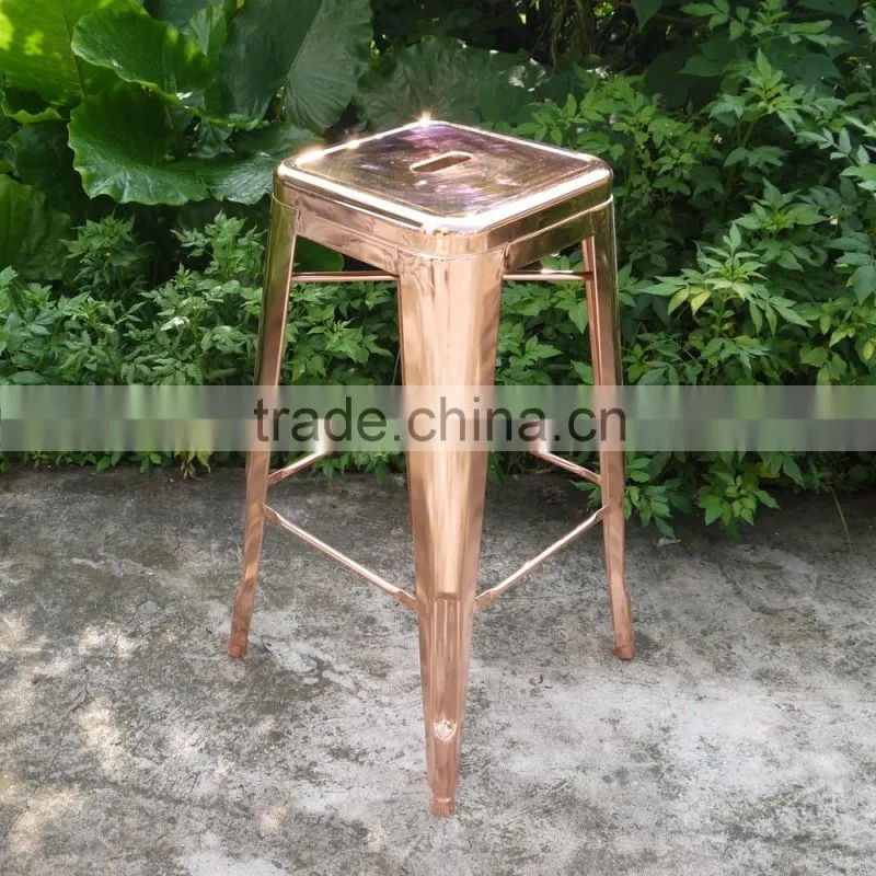 Vintage French Style Rose Gold Industrial Outdoor Metal Bar Stools