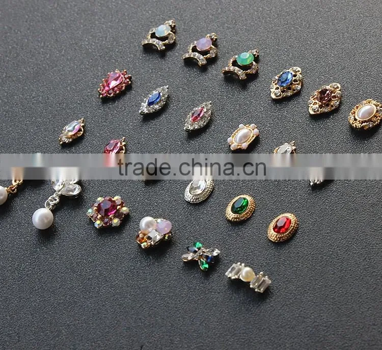 no fading color high opal rhinestone crown pearl setted crown oval pending metal charm for nail art