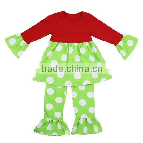 Persnickety embroidery applique wholesale children's clothing christmas outfit polka dot ruffle set toddler girl clothes