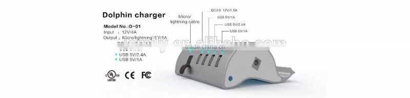 Dolphin USB Charging Station 5 Port and Holder Stand for Tablets and Smart Phones