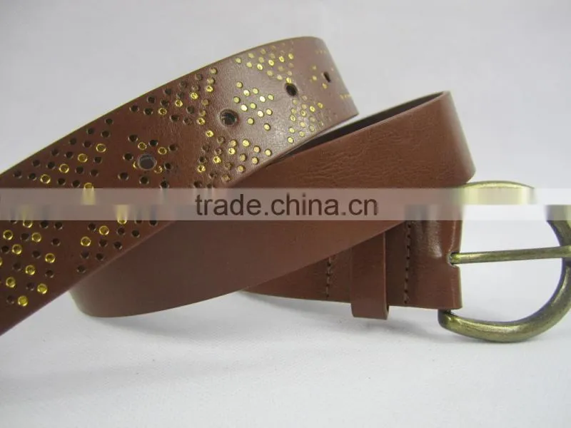 unsex PU fashion leather with geometry pattern with pin alloy buckle belt munufacturer belt