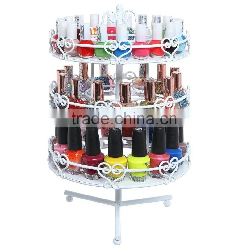 Black 3-Tier Wedding Cake Heart Design Rotating Metal Nail Polish Display Stand Organizer Rack