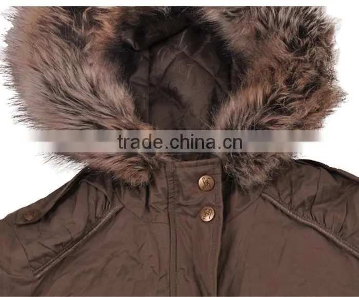 Ladies casual padded jacket with detachable fake fur in hood RLJ060