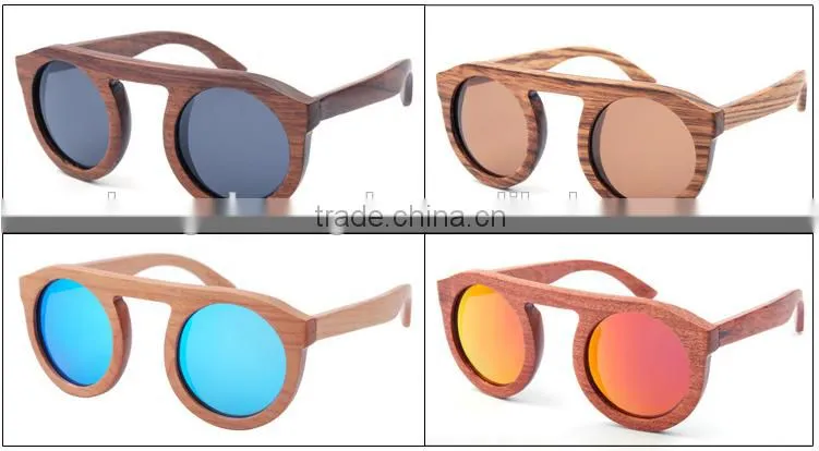 New style handmade natural bamboo wood round frame wooden sunglasses for women