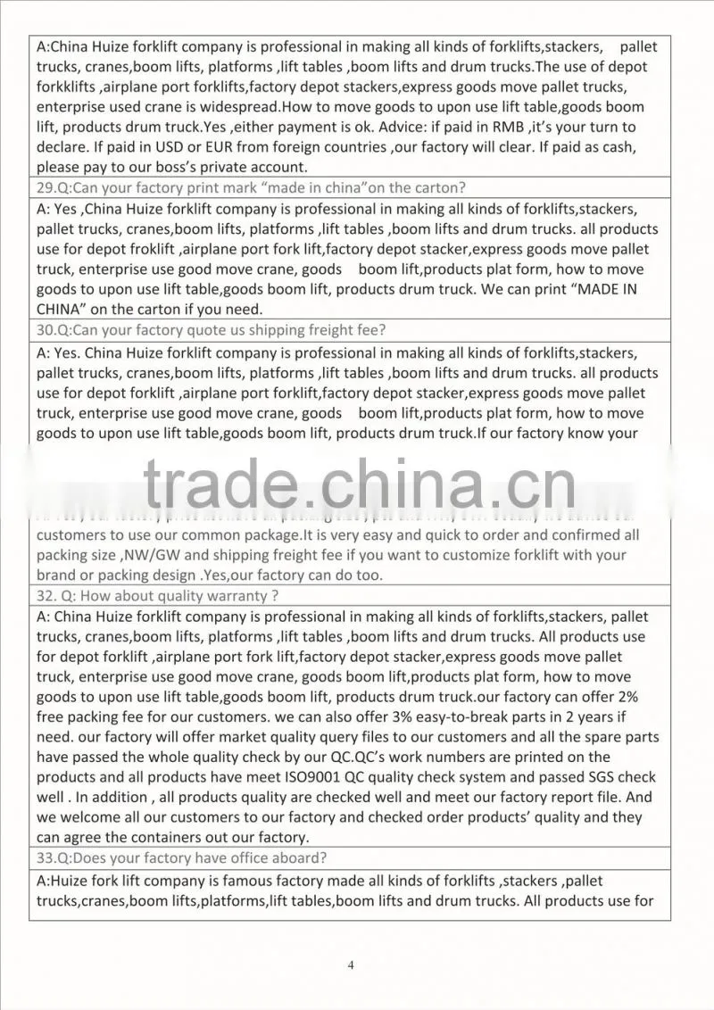 7-made in china Full electric clamping and flipping paper truck