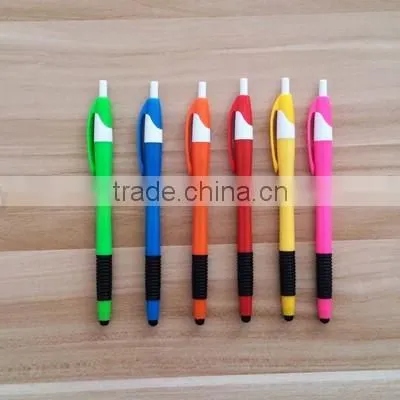 promotion click action screen touch ball pen with soft grip, colored barrel pen