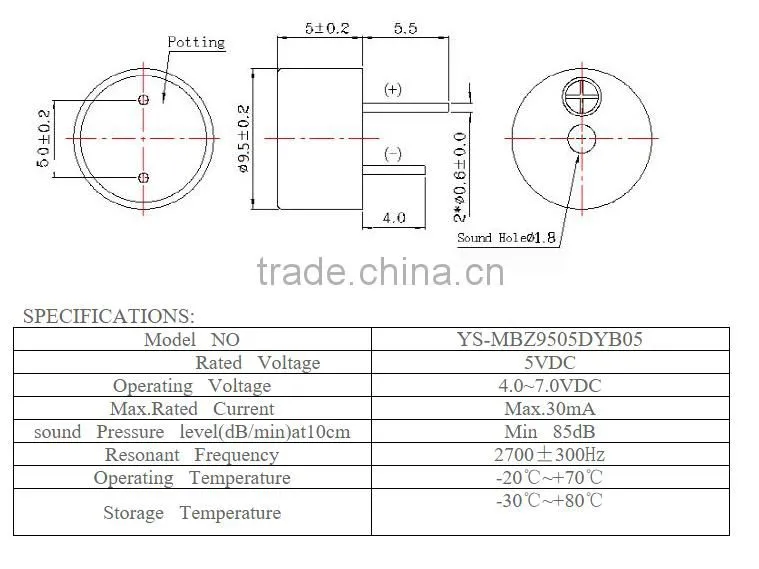 9.0x5.5 mm electricmagnetic buzzer 5V small size buzzer china manufactuer