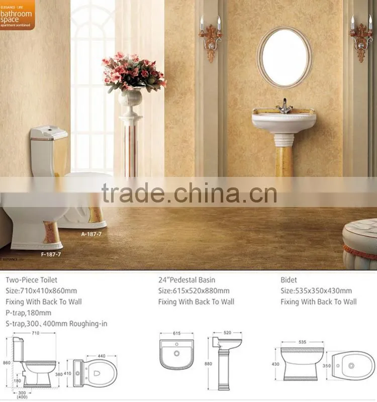 Hot Sale Bathroom Ceramics Decorated color two piece toilet