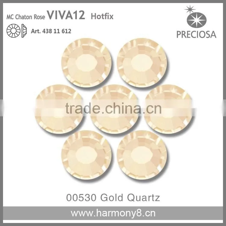 PRECIOSA Flat Back Hot Fix Rhinestones, Gold Quartz MC Chaton Rose VIVA12