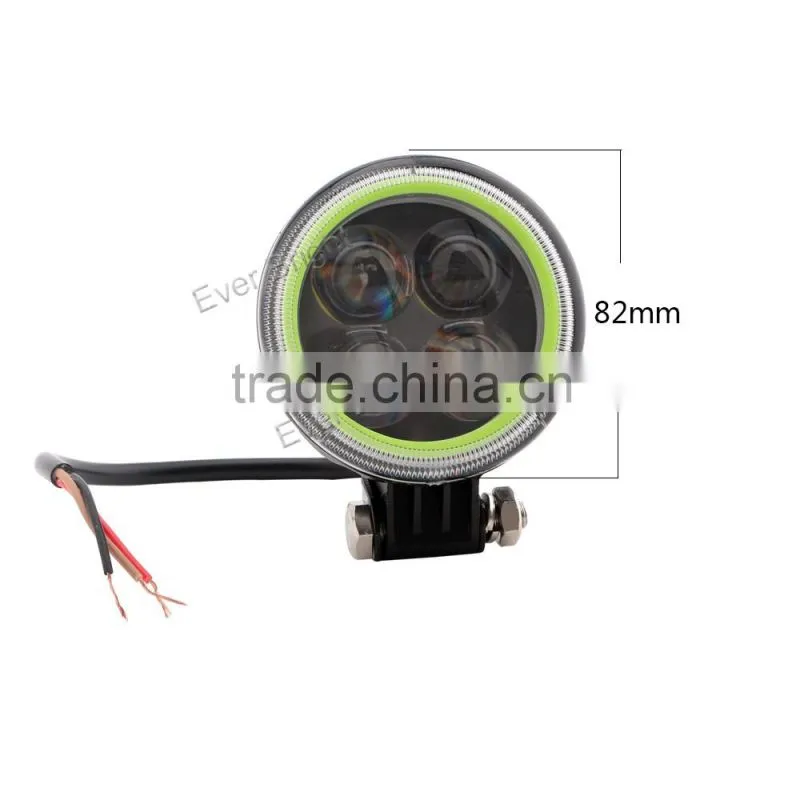 New !!! Waterproof rate IP 67 Motorcycle car Headlight white light Two Types 9-16V DC 12w LED work light+ Angel eyes