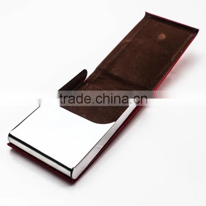 Vertical foldable red PU leather name card holder , credit card case with magnet snap