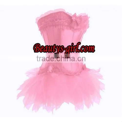 Fashion strapless Boned Busk Bustier Corset with Skirt