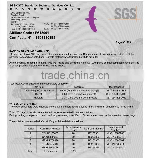 Agriculture Grade Urea Fertilizer with SGS test