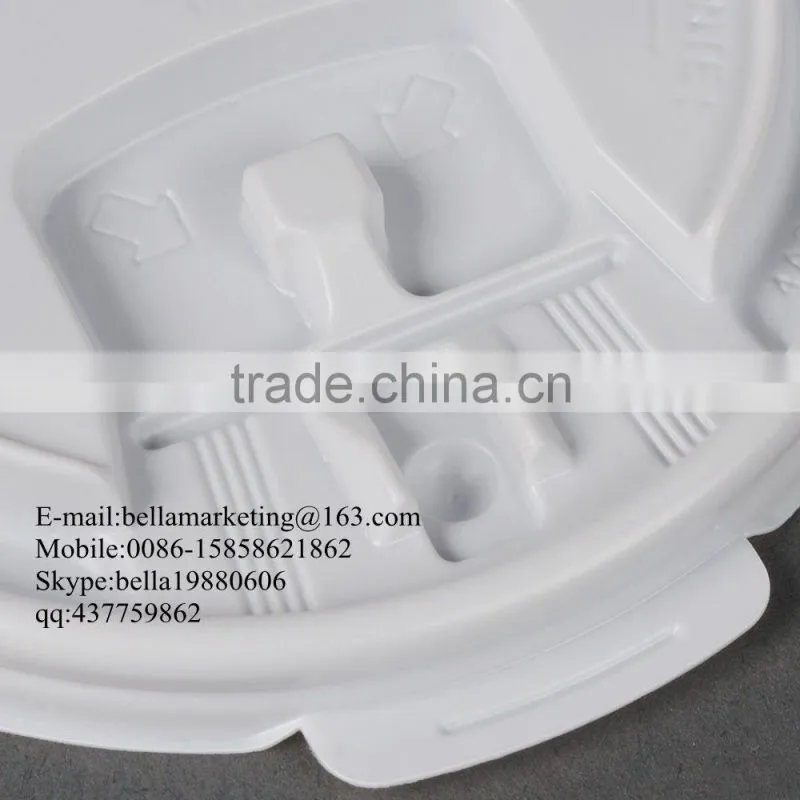 Plastic Flat Lid for paper cup cover, White liftback and Lock Tab Lid