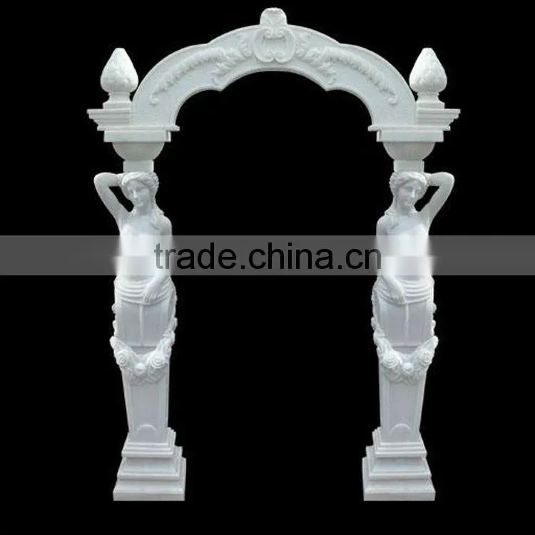 White Marble Arch Door Frame with Figure Design