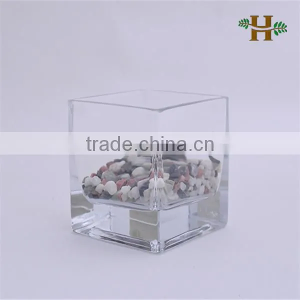 Handmade clear square shaped glass candle holder