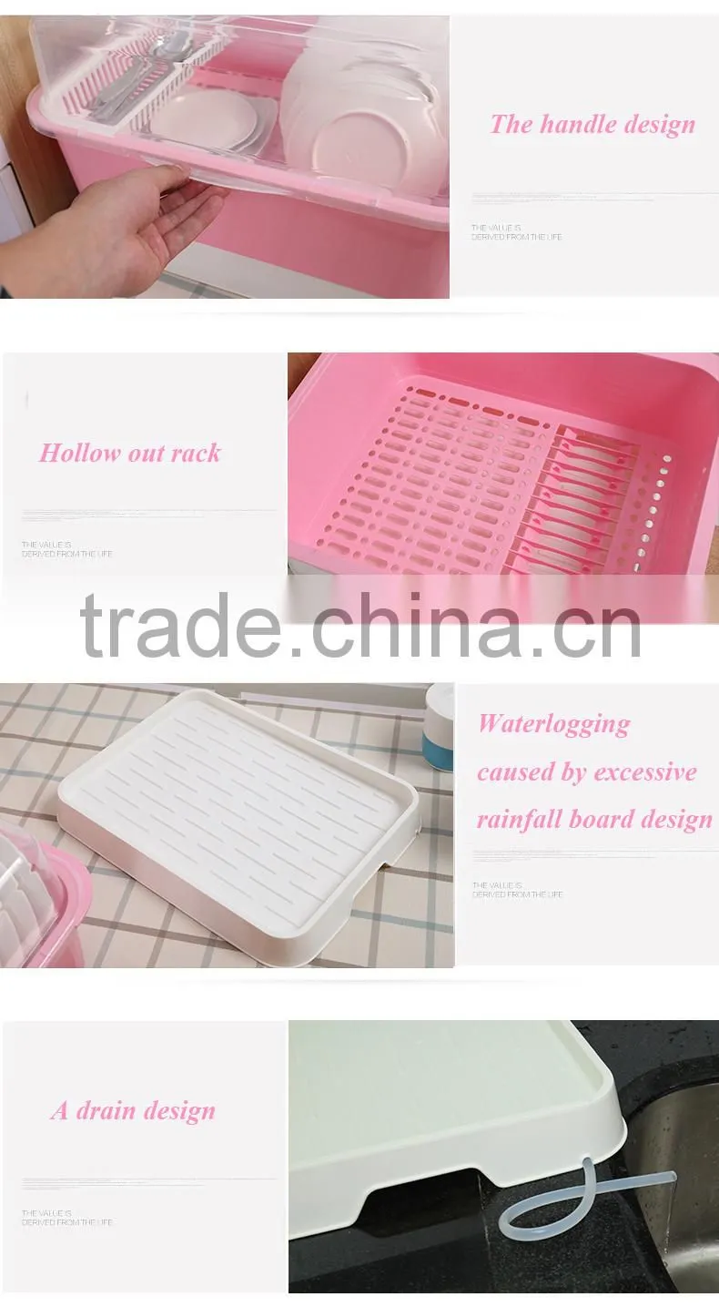 Double-deck plastic kitchen drain rack dishes water lid organizer bowl shelf