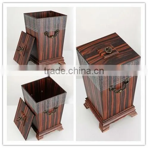 Painting Indoor Decorative Wooden Trash Can,Wooden Garbage Can
