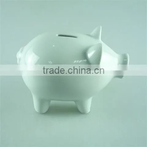 stock ceramic white funny pig shape money box