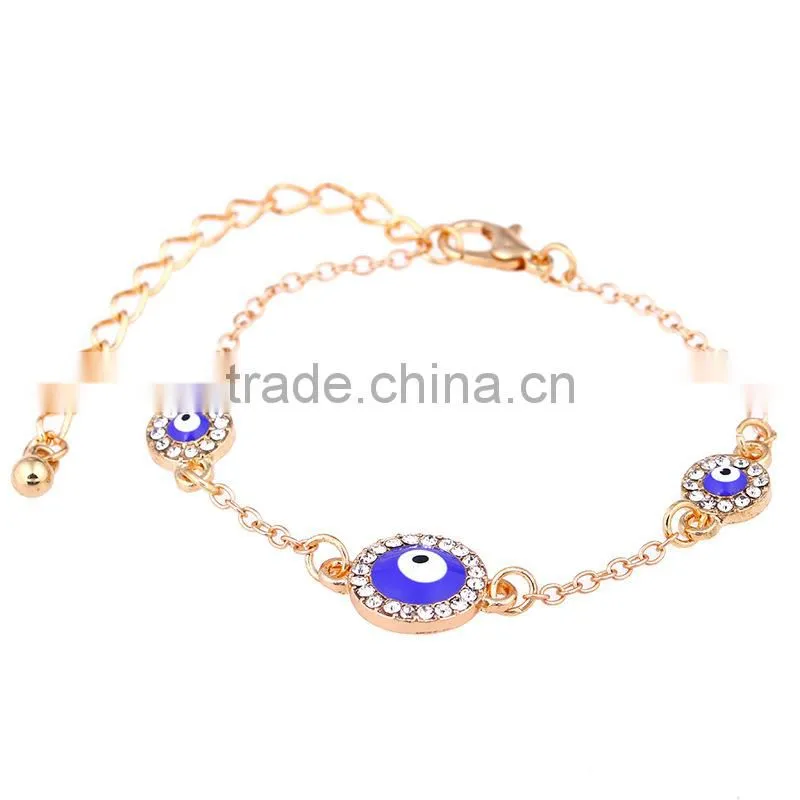 round rhinestone evil eye bracelet gold chain bracelet