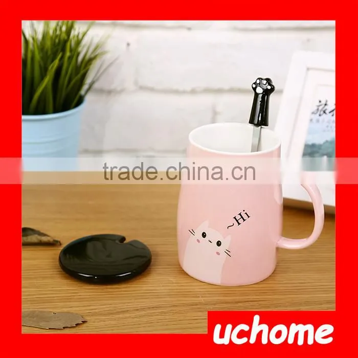 UCHOME China Product! Fashion Creative Ceramic Cup With Cover With Spoon Cute Cartoon Mug