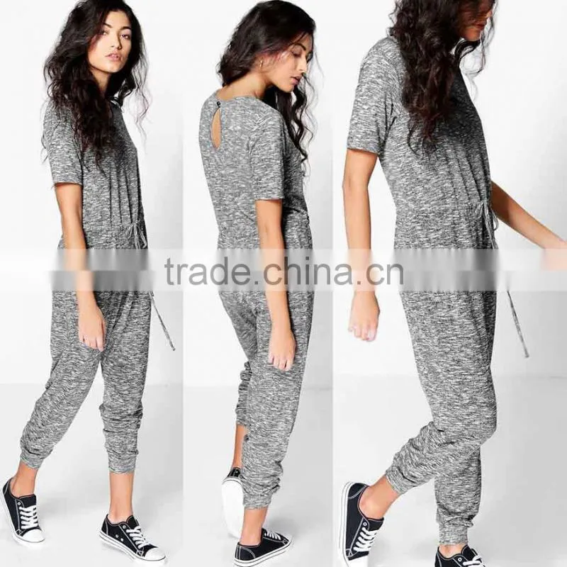 Adult Yoga Training Sport Jumpsuit Knitted O Neck Casual Cap Sleeve Fitness Jumpsuit For Women