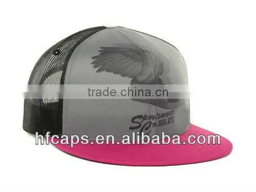 6 panel flat bill snapback cap custom foam mesh trucker cap
