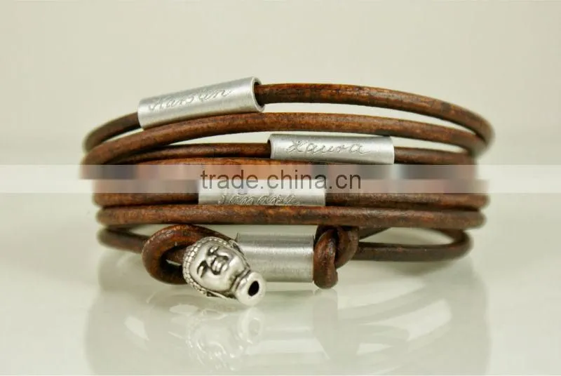 Personalized engraved multi strand leather bracelet, wrapped leather bracelet, name/logo stamped bracelet, crystal bead bracelet