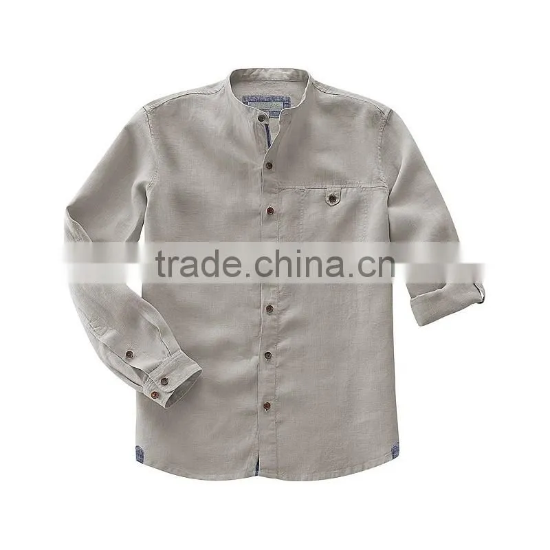 mens mandarin collor linen cotton blend shirt