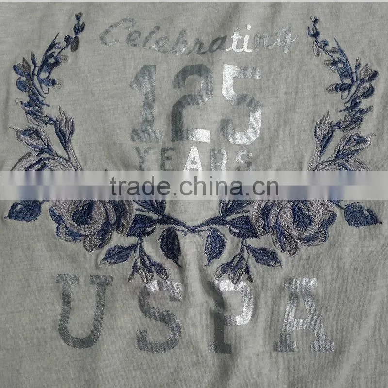 Hot sale 100%cotton embroidered short sleeves ladies T-shirt