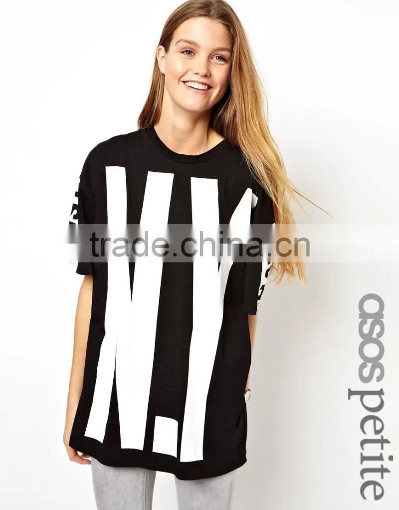 PETITE NY Sleeve Print Oversized Tee