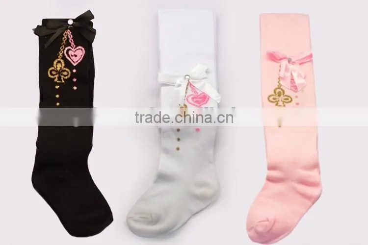 Bowknot heart printed young girls tights
