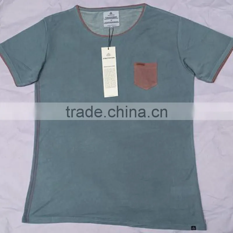 2018 Blue Men's Single Chest Pokcet Double Collar T Shirts