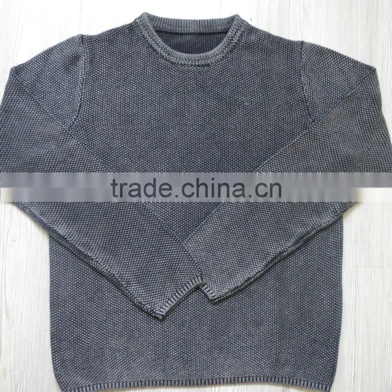 Stone wash round neck design pullover casual men knitted sweater men