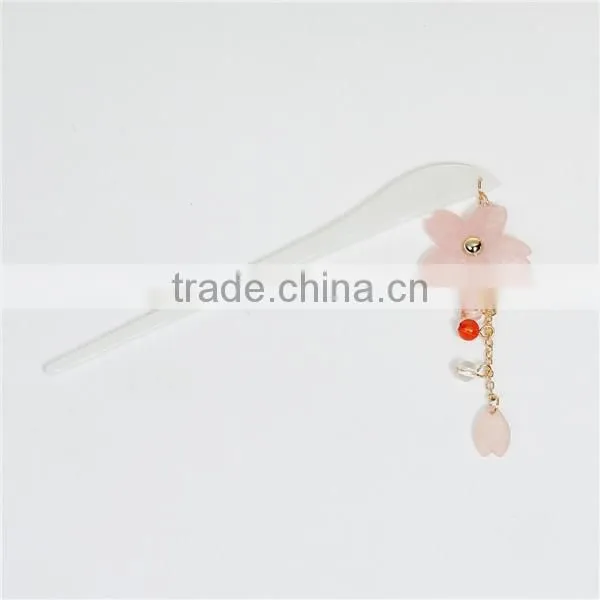 Resin Wedding Hairpins Light Pink White & Red Flower 13.8cm